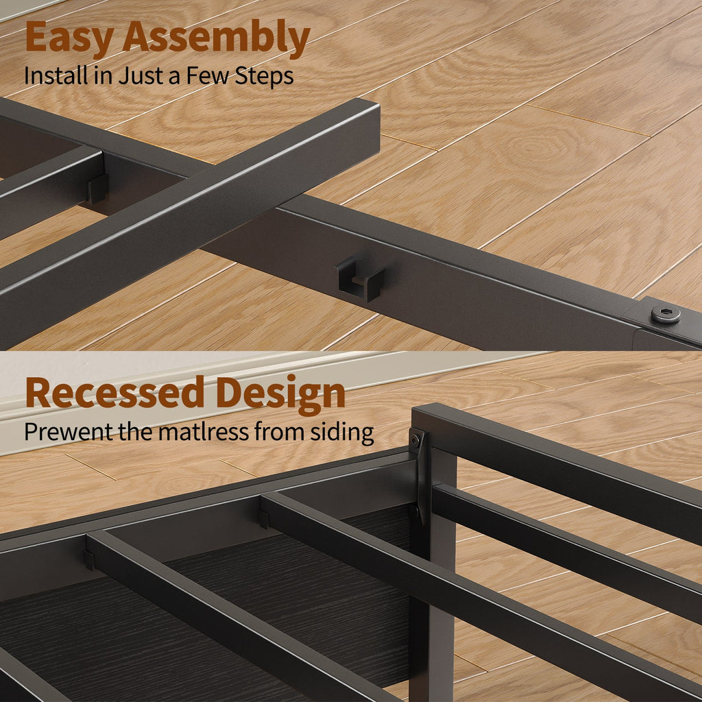 Full Metal Bed Frame with USB Charging, Storage Drawers, No Box Spring Needed Black