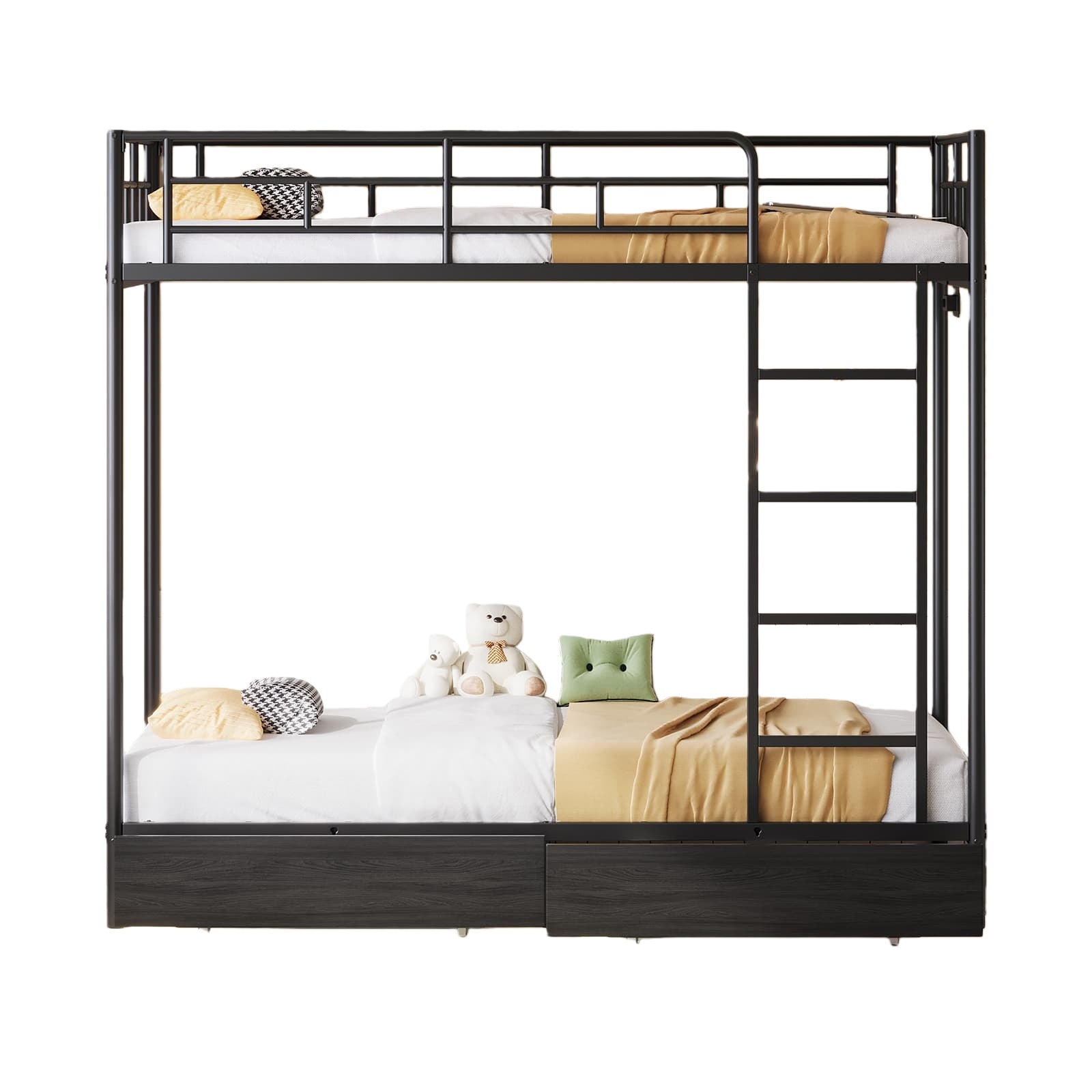 Twin Metal Bunk Bed with LED, USB Charging, Storage Drawers, No Box Spring Needed Black