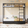 Twin Metal Bunk Bed with LED, USB Charging, Storage Drawers, No Box Spring Needed Black