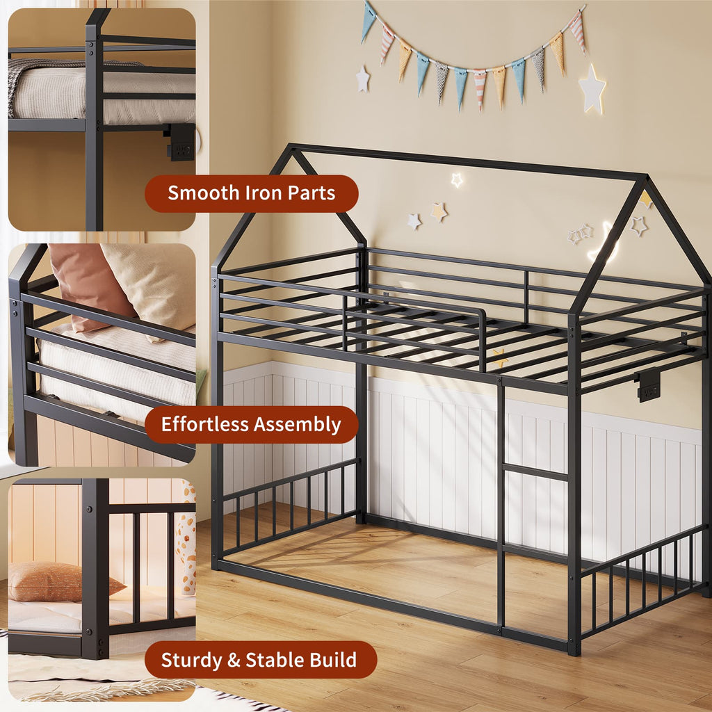 Twin Metal Bunk Bed with RGB LED, USB Charging
