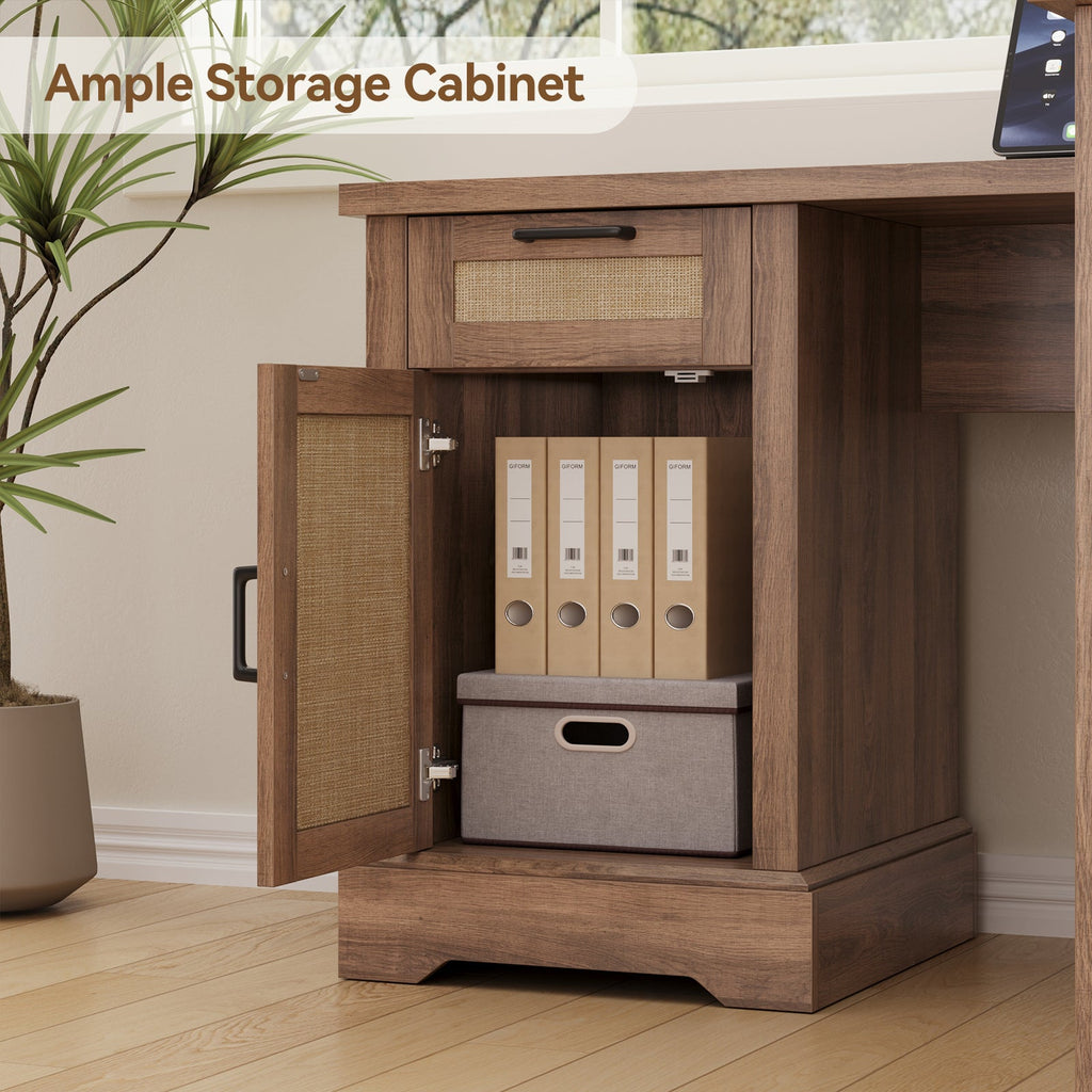 Vektaya US - CPT002 59" L - Shaped Corner Desk with 3 Drawers, Power Outlets, White - VektayaFurnitureCPT002-NR