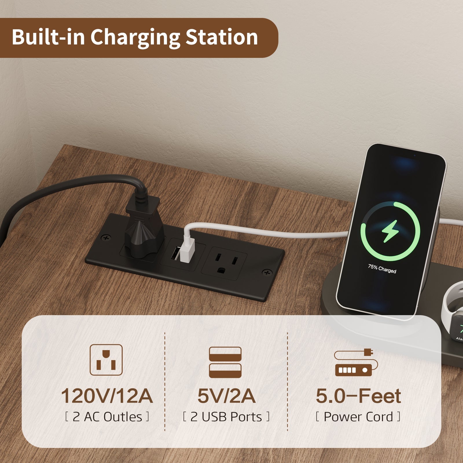 Vektaya US - CPT002 59" L - Shaped Corner Desk with 3 Drawers, Power Outlets, White - VektayaFurnitureCPT002-NR