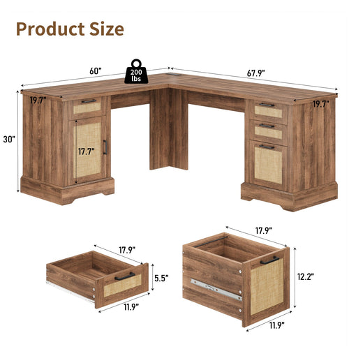 59" L-Shaped Corner Desk with 3 Drawers, Power Outlets, White