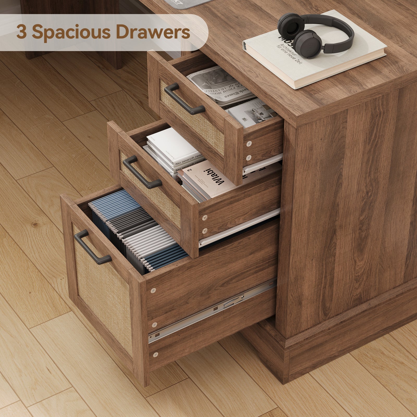 Vektaya US - CPT002 59" L - Shaped Corner Desk with 3 Drawers, Power Outlets, White - VektayaFurnitureCPT002-NR