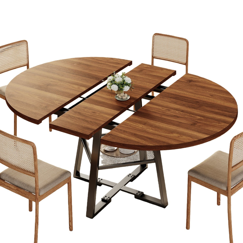 Vektaya US - DT001 47" Extendable Round Table for 4–8, Walnut Metal Frame - VektayaFurnitureUS-DT001-WA