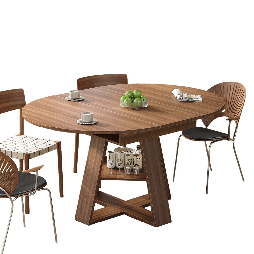 Vektaya US - DT003 43.3" - 59" Extendable Round Table 4–8, Modern Farmhouse - VektayaFurnitureUS-DT003-WA