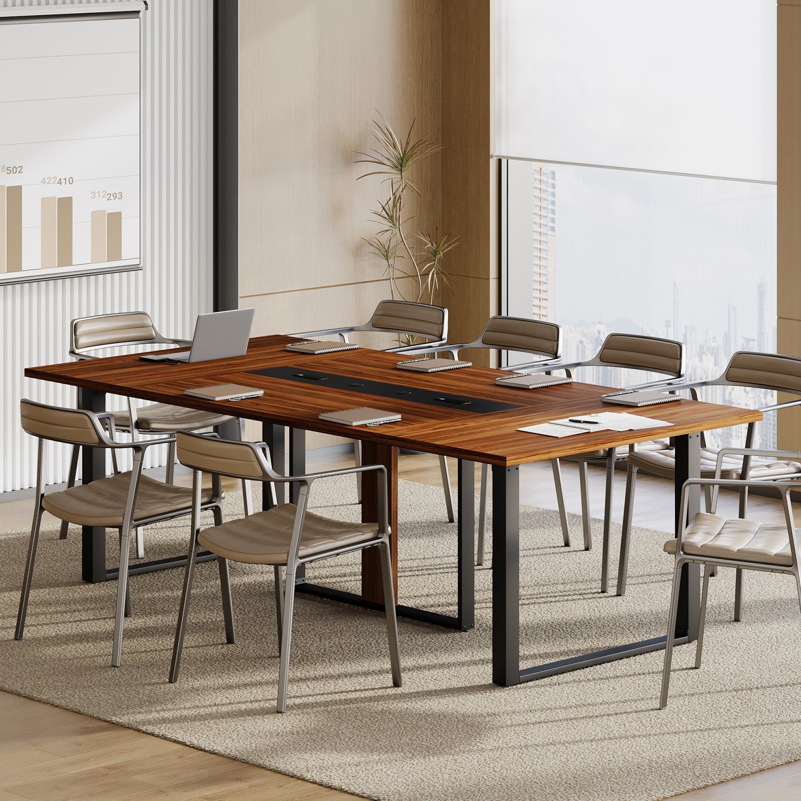 Vektaya US - DT007 - BR 8FT Conference Table with Power Outlets for 10 People, Industrial - VektayaFurnitureDT007-BR