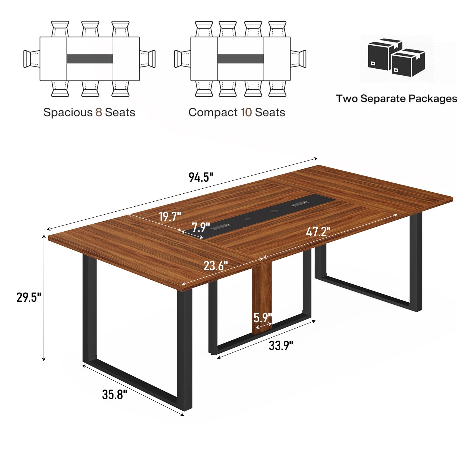 Vektaya US - DT007 - BR 8FT Conference Table with Power Outlets for 10 People, Industrial - VektayaFurnitureDT007-BR