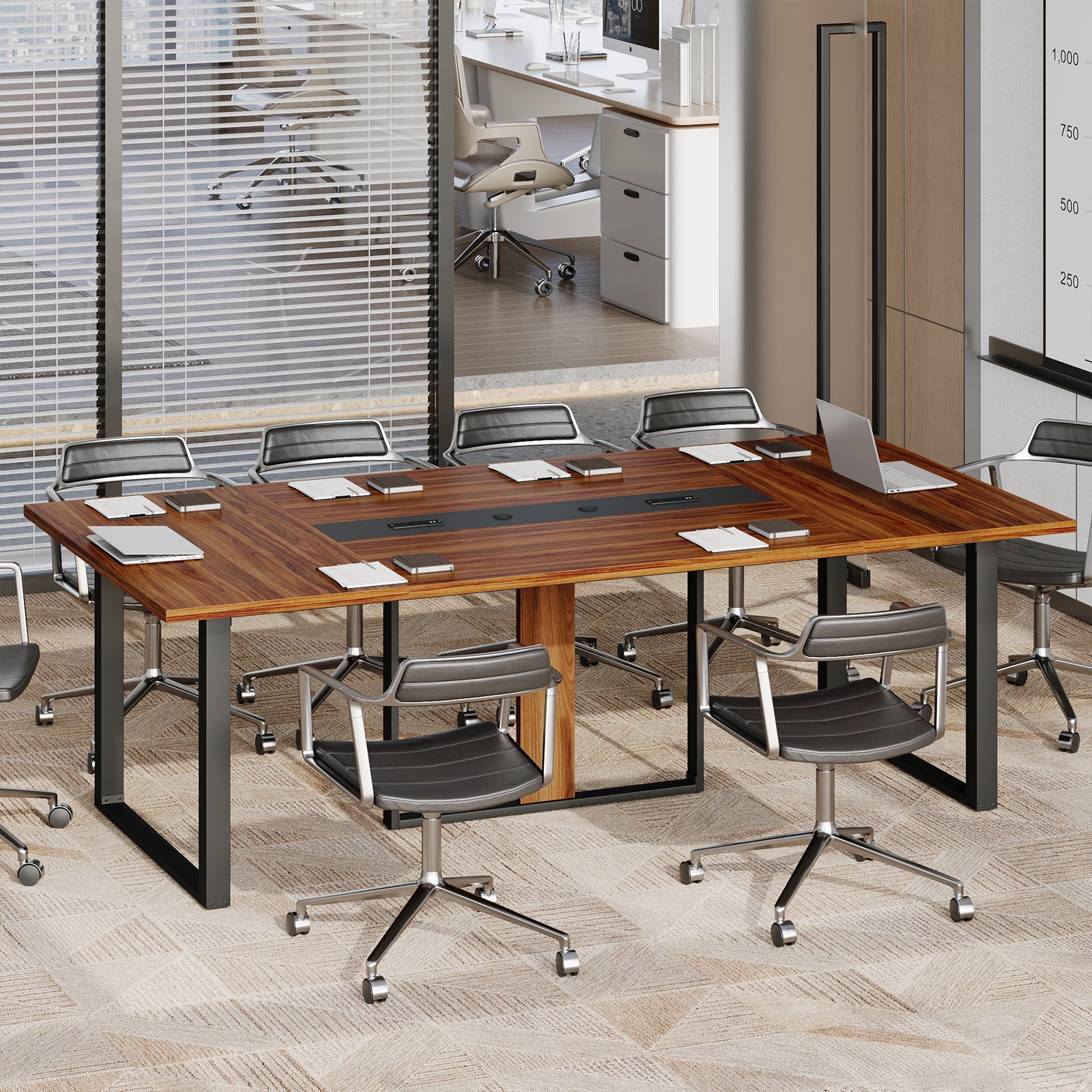 Vektaya US - DT007 - BR 8FT Conference Table with Power Outlets for 10 People, Industrial - VektayaFurnitureDT007-BR