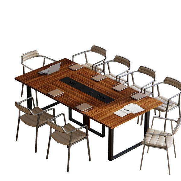 Vektaya US-DT007-BR 8FT Conference Table with Power Outlets for 10 People, Industrial