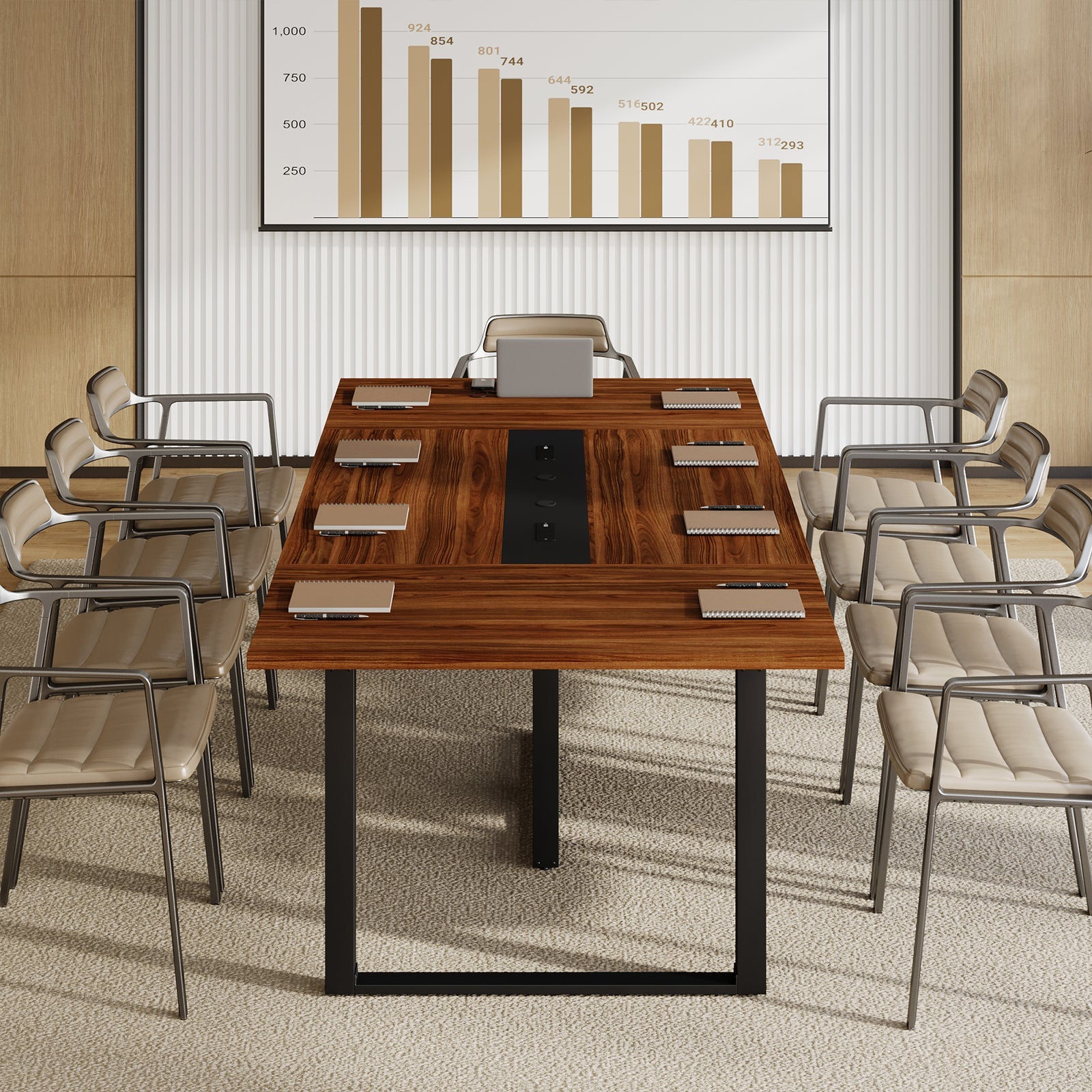 Vektaya US - DT007 - BR 8FT Conference Table with Power Outlets for 10 People, Industrial - VektayaFurnitureDT007-BR