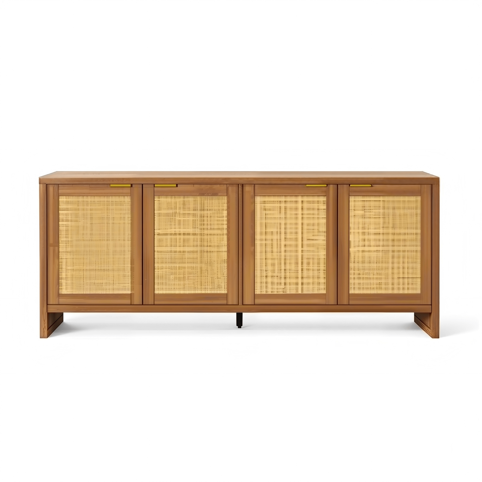 61.5" Rattan TV Stand for TVs up to 65", 4-Door, Walnut