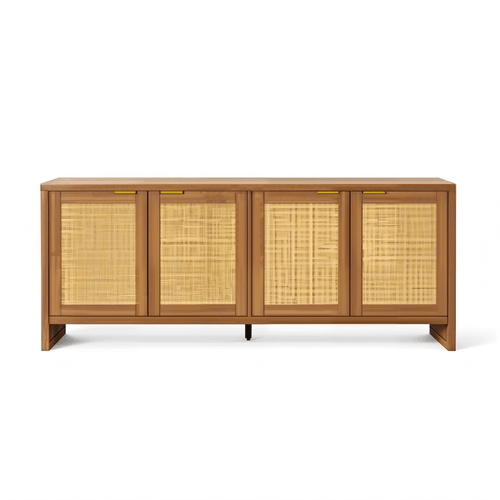61.5" Rattan TV Stand for TVs up to 65", 4-Door, Walnut