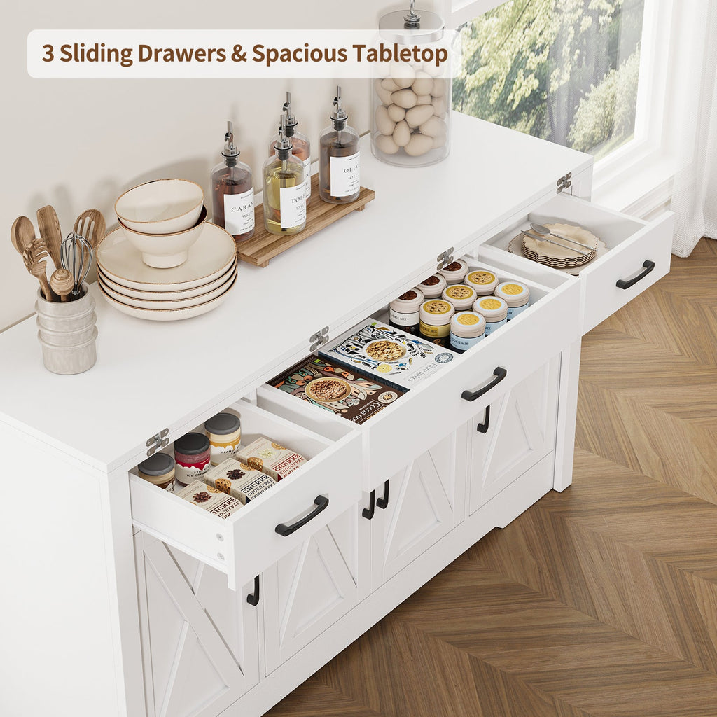 15"–30" Expandable Sideboard with 3 Drawers, White