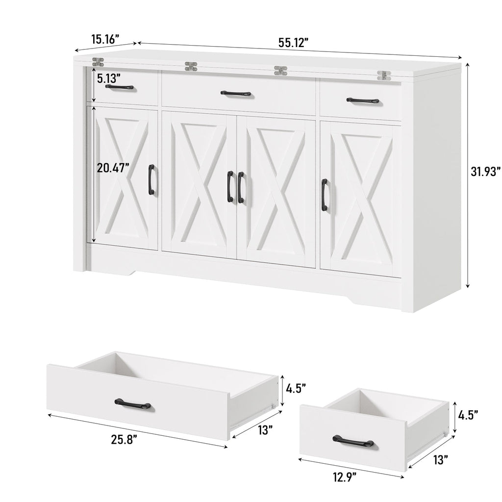 15"–30" Expandable Sideboard with 3 Drawers, White