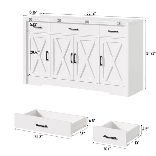 15"–30" Expandable Sideboard with 3 Drawers, White