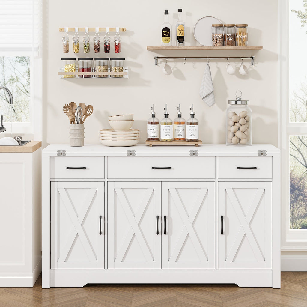 15"–30" Expandable Sideboard with 3 Drawers, White