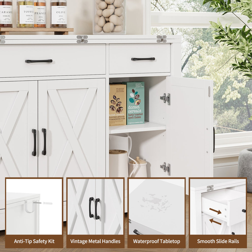 15"–30" Expandable Sideboard with 3 Drawers, White