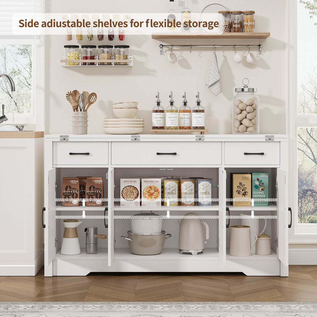 15"–30" Expandable Sideboard with 3 Drawers, White