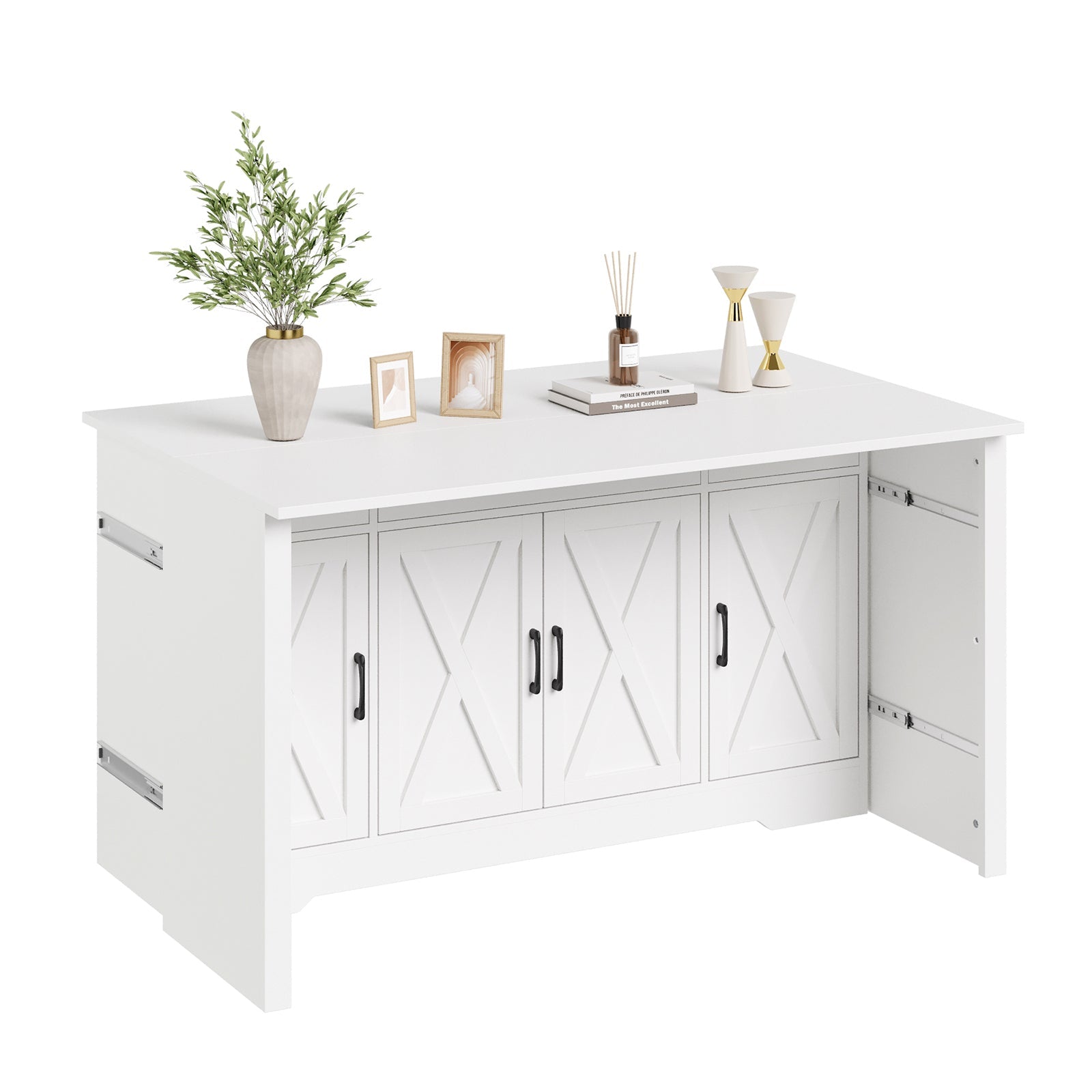 Vektaya US - SC013 - WH 15" - 30" Expandable Sideboard with 3 Drawers & Storage, White - VektayaFurnitureSC013-WH