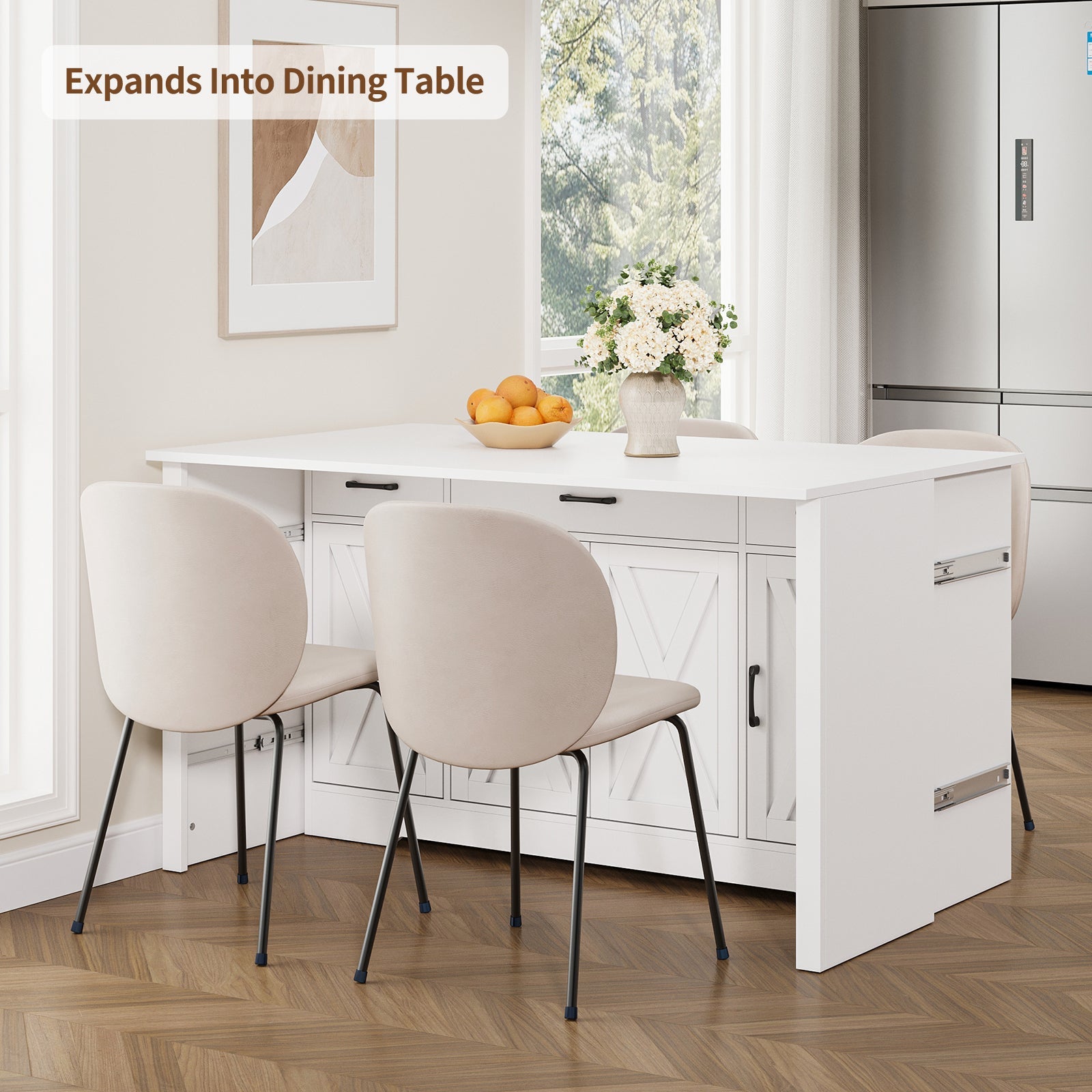 15"–30" Expandable Sideboard with 3 Drawers, White