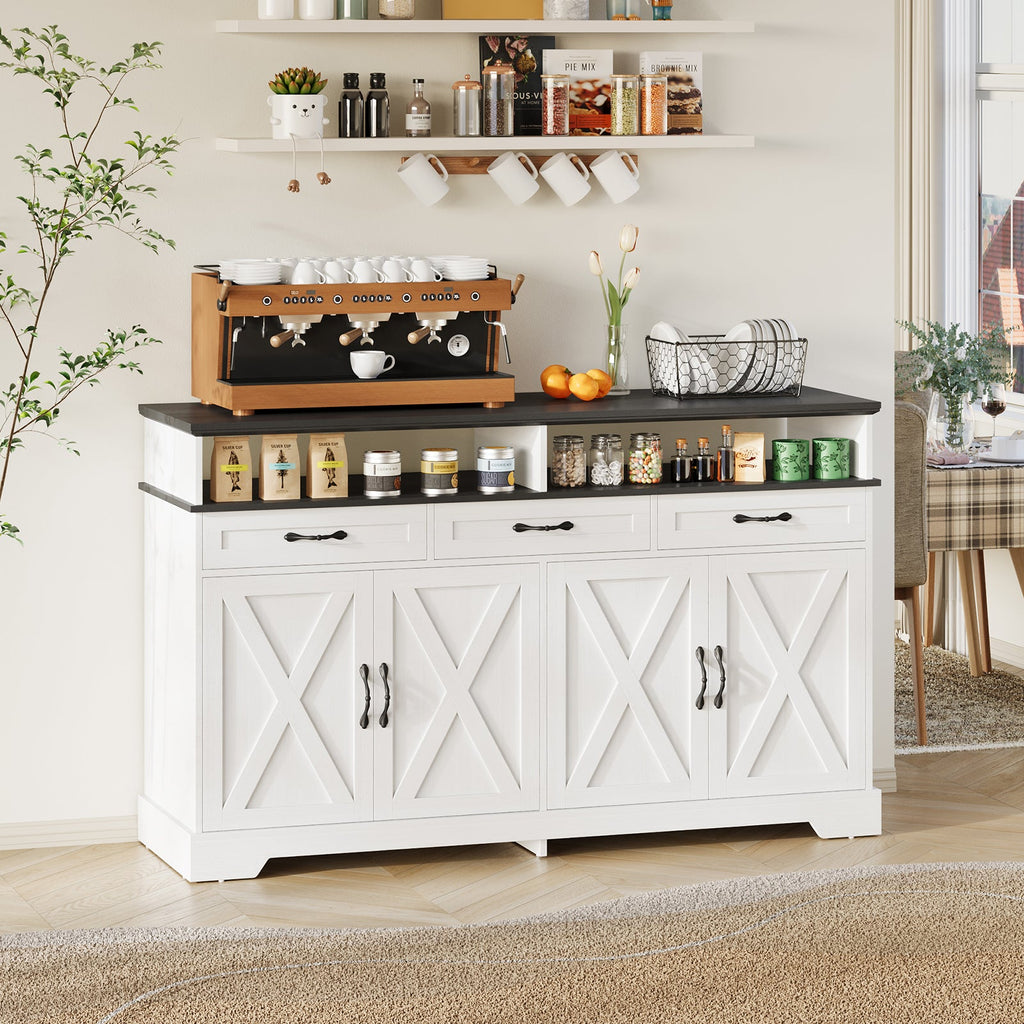63" Buffet Cabinet with Charging Station, White