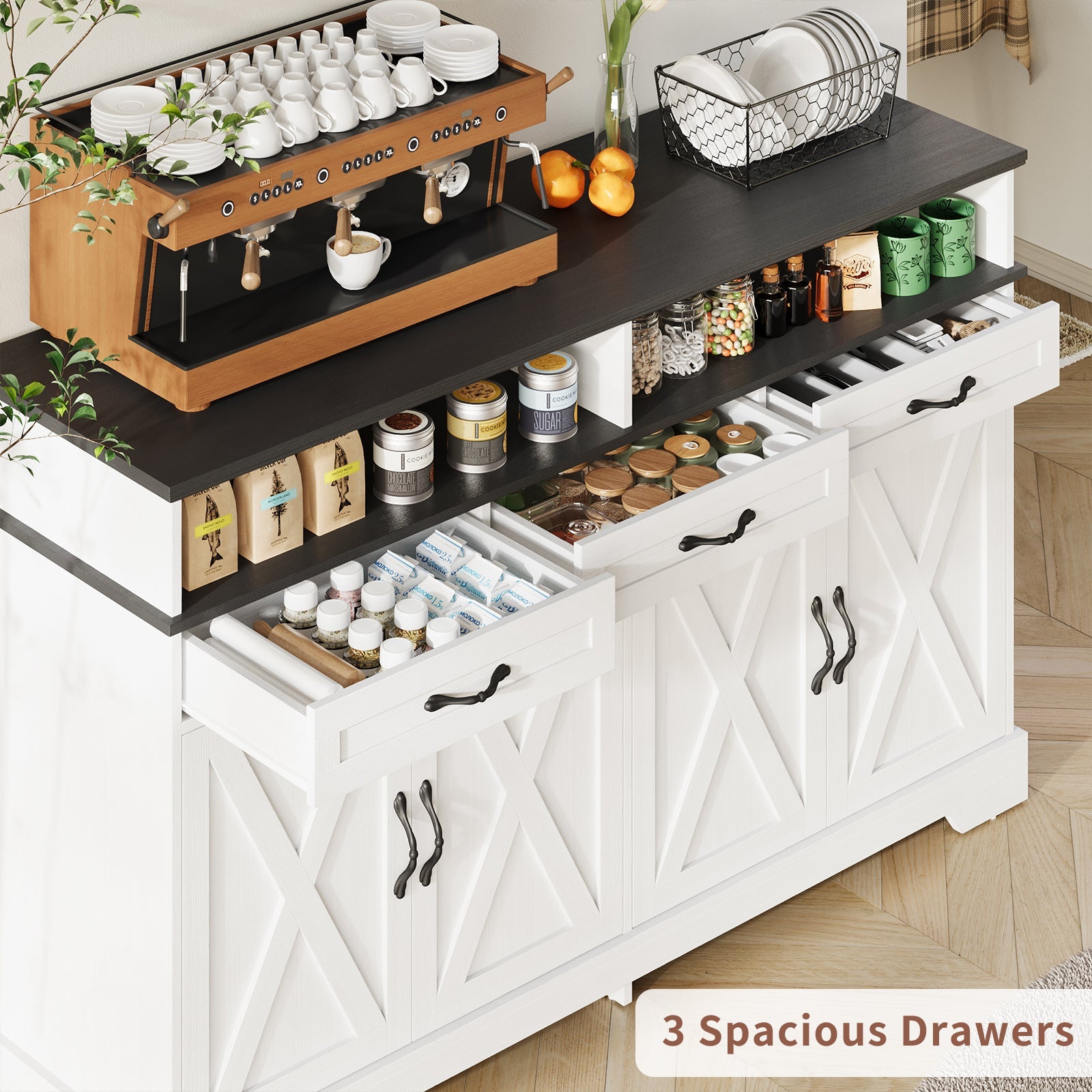 63" Buffet Cabinet with Charging Station, White