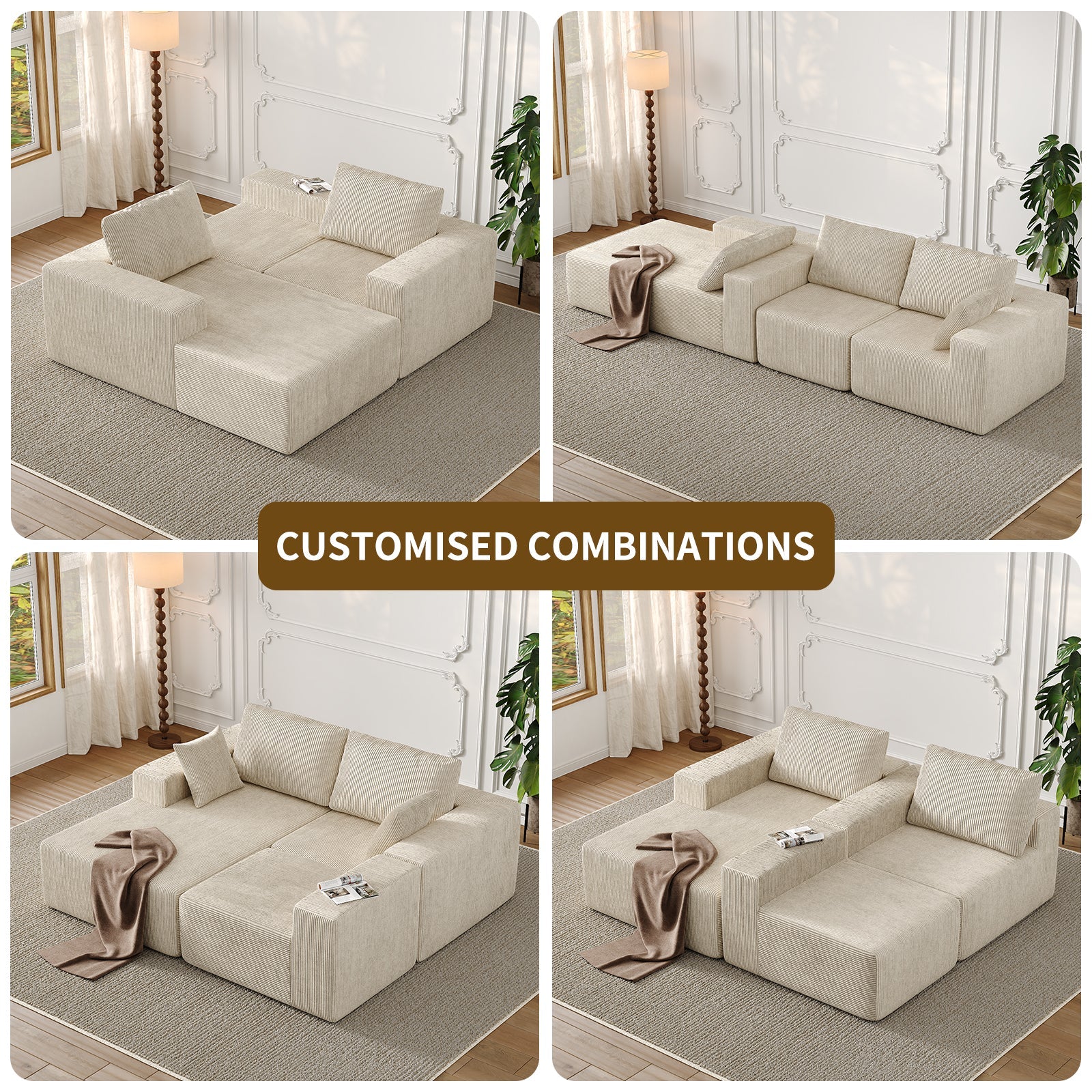 107" L-Shaped Modular Sectional Sofa with Chaise, Beige