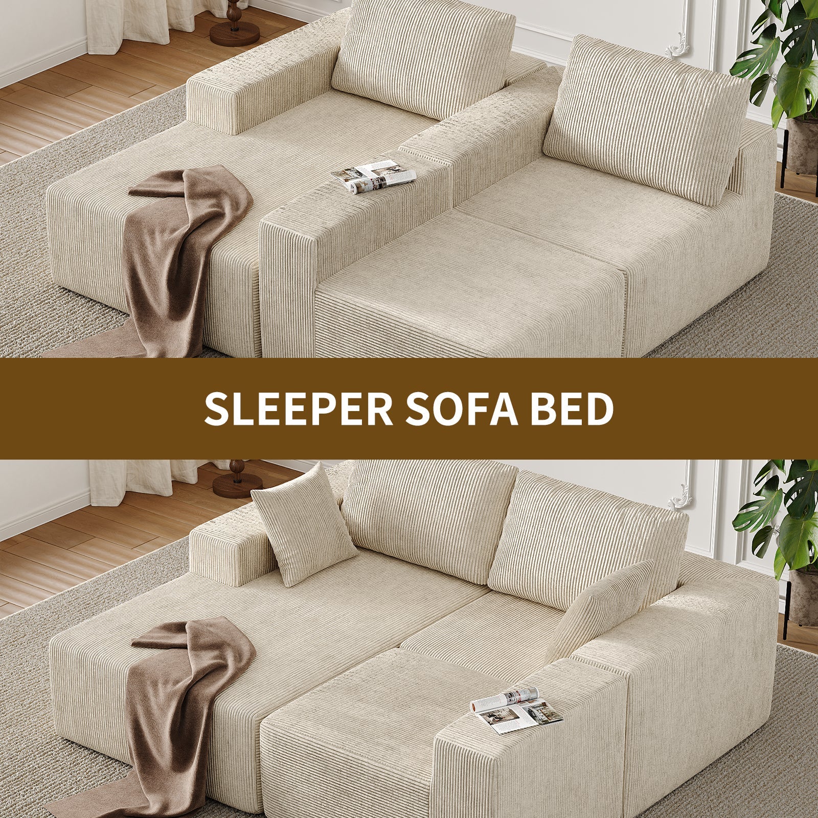 Vektaya US - SF001 - WH 107" L - Shaped Cloud Modular Sectional with Chaise, Deep Seat, No Assembly, Beige - VektayaFurnitureUS-SF001-WH