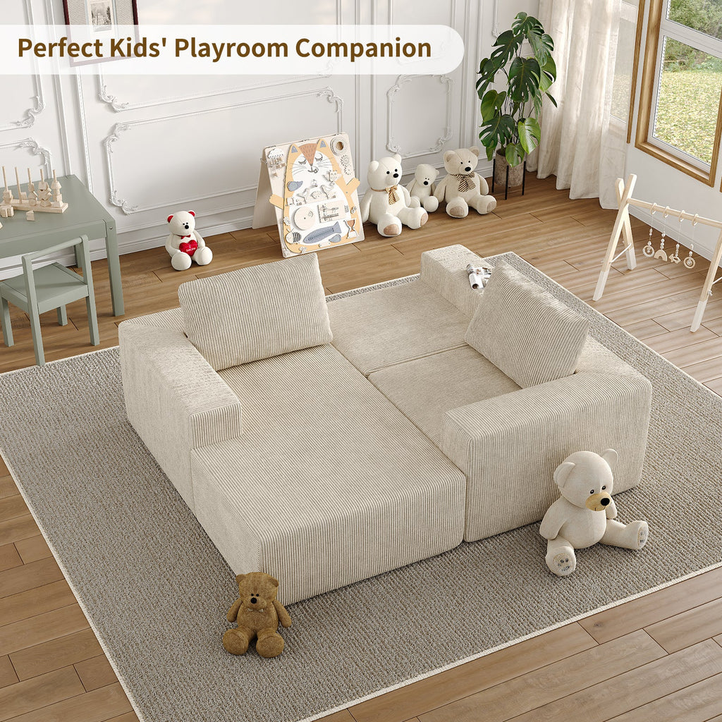 107" L-Shaped Modular Sectional Sofa with Chaise, Beige