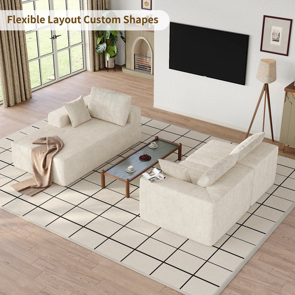 107" L-Shaped Modular Sectional Sofa with Chaise, Beige