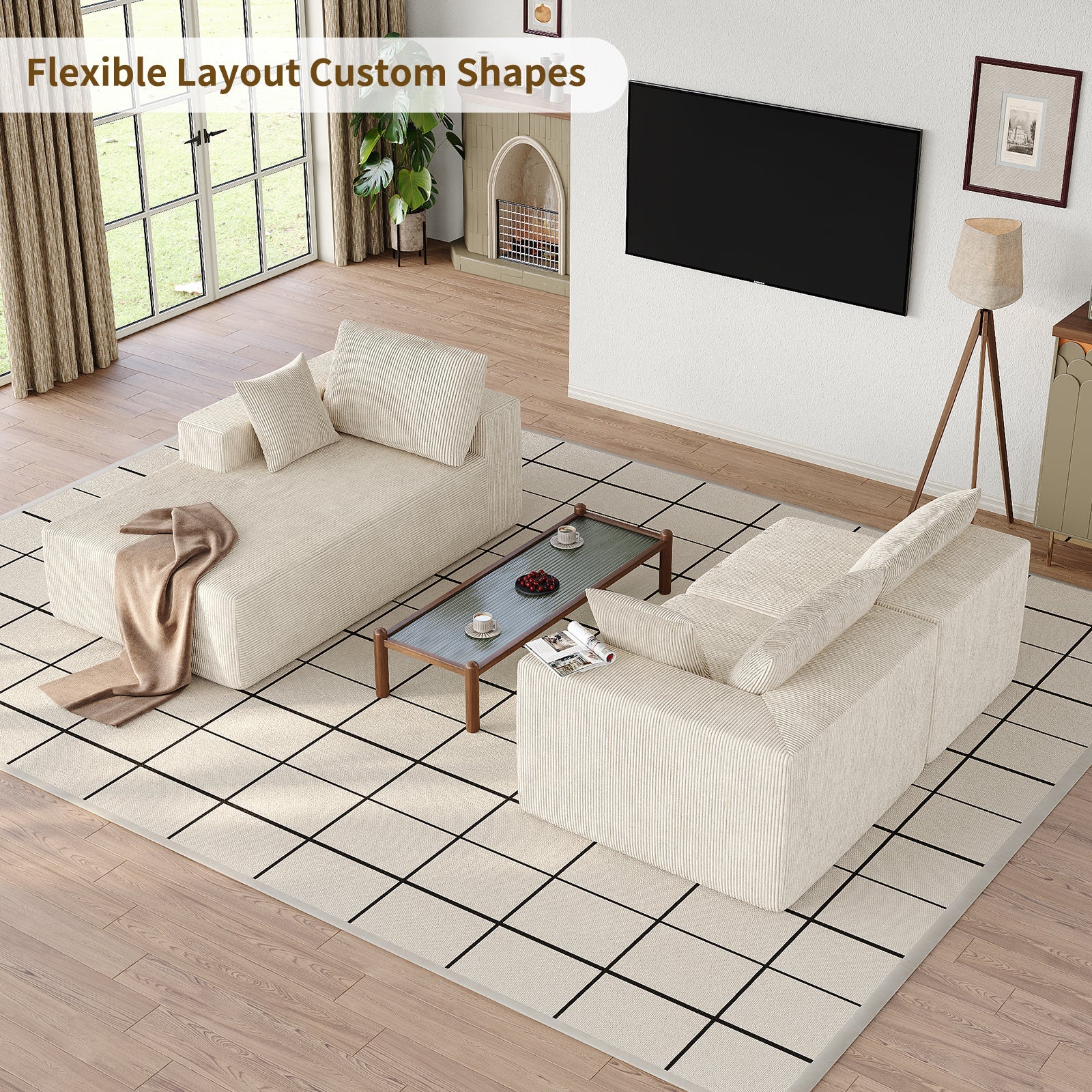 107" L-Shaped Modular Sectional Sofa with Chaise, Beige