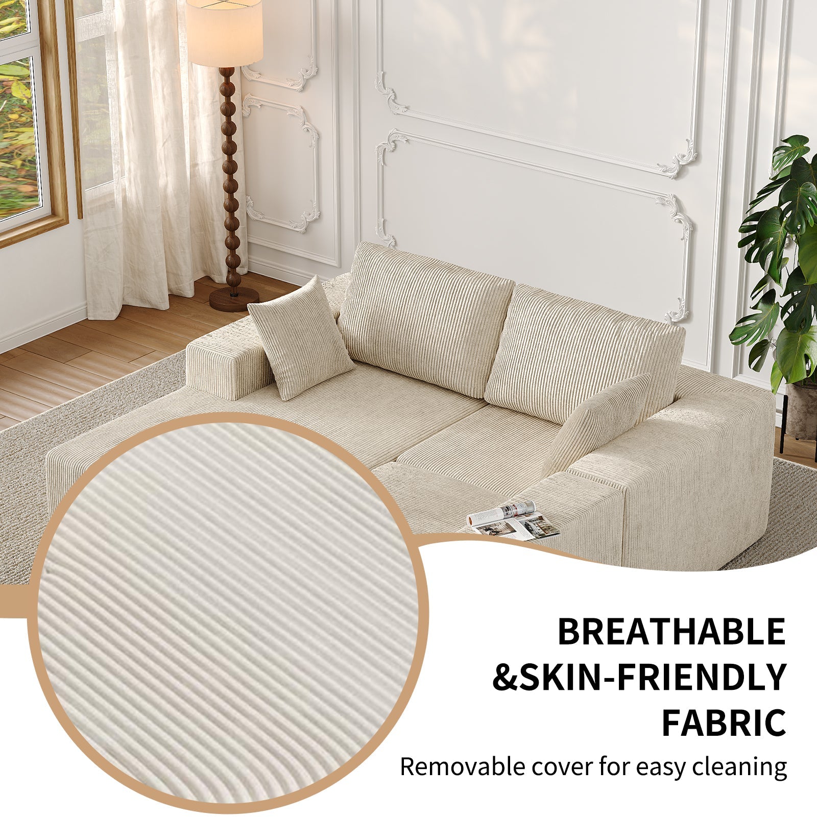 107" L-Shaped Modular Sectional Sofa with Chaise, Beige