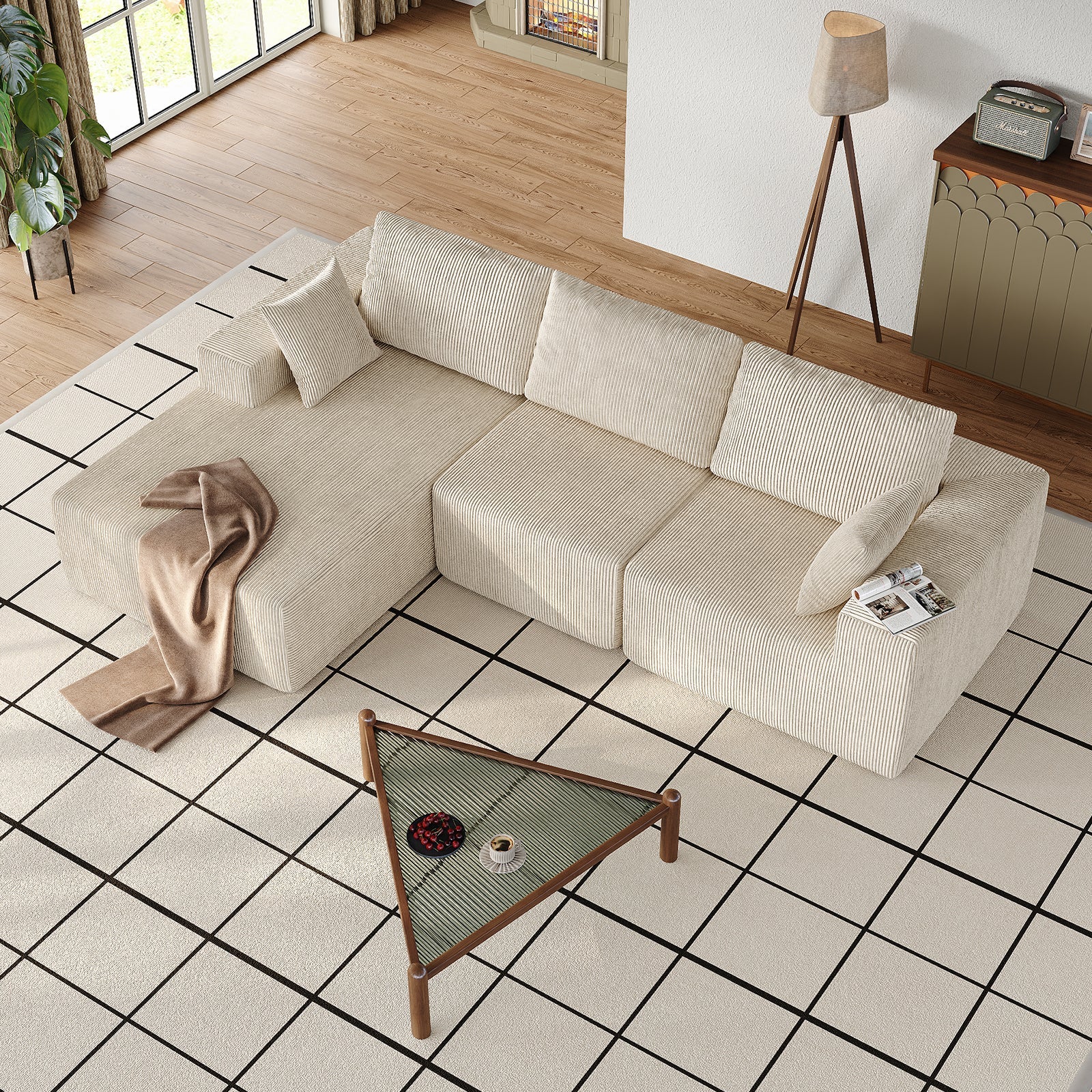 Vektaya US - SF001 - WH 107" L - Shaped Cloud Modular Sectional with Chaise, Deep Seat, No Assembly, Beige - VektayaFurnitureUS-SF001-WH