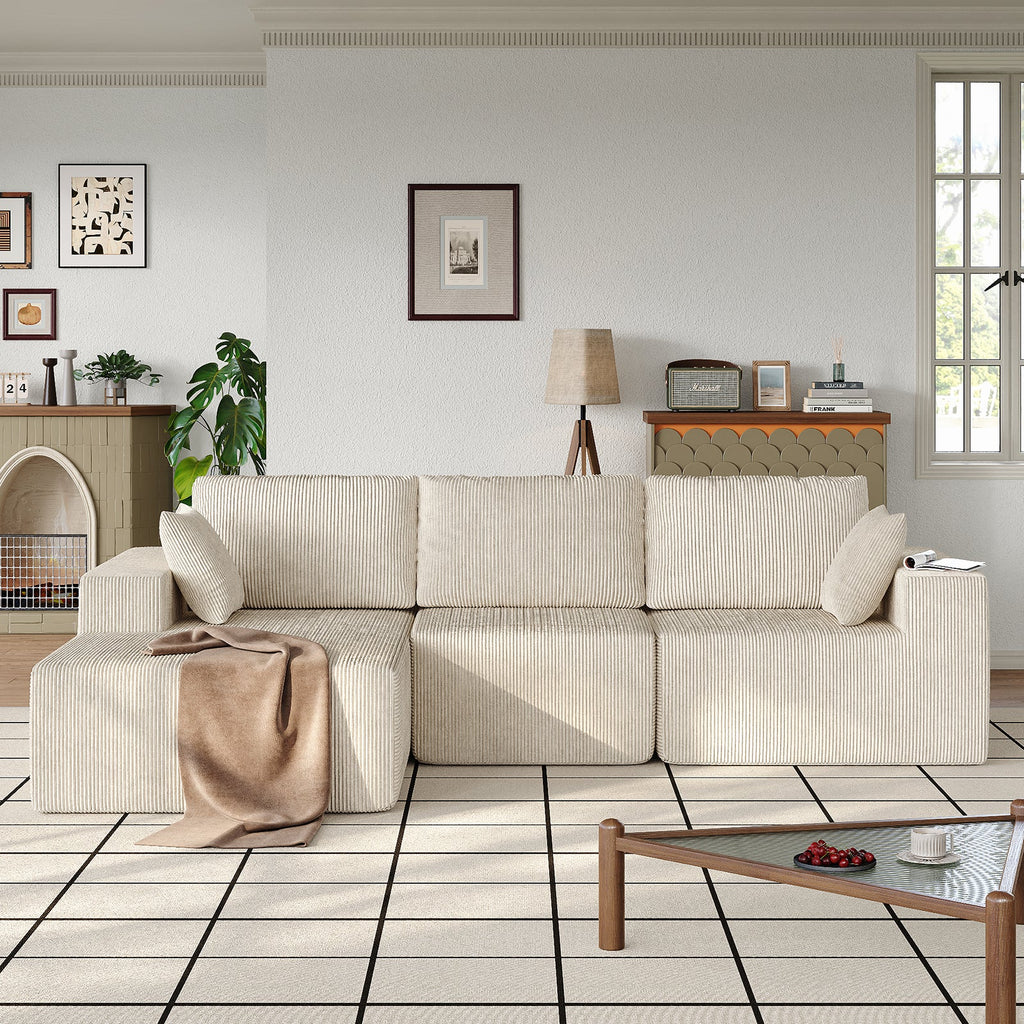 107" L-Shaped Modular Sectional Sofa with Chaise, Beige