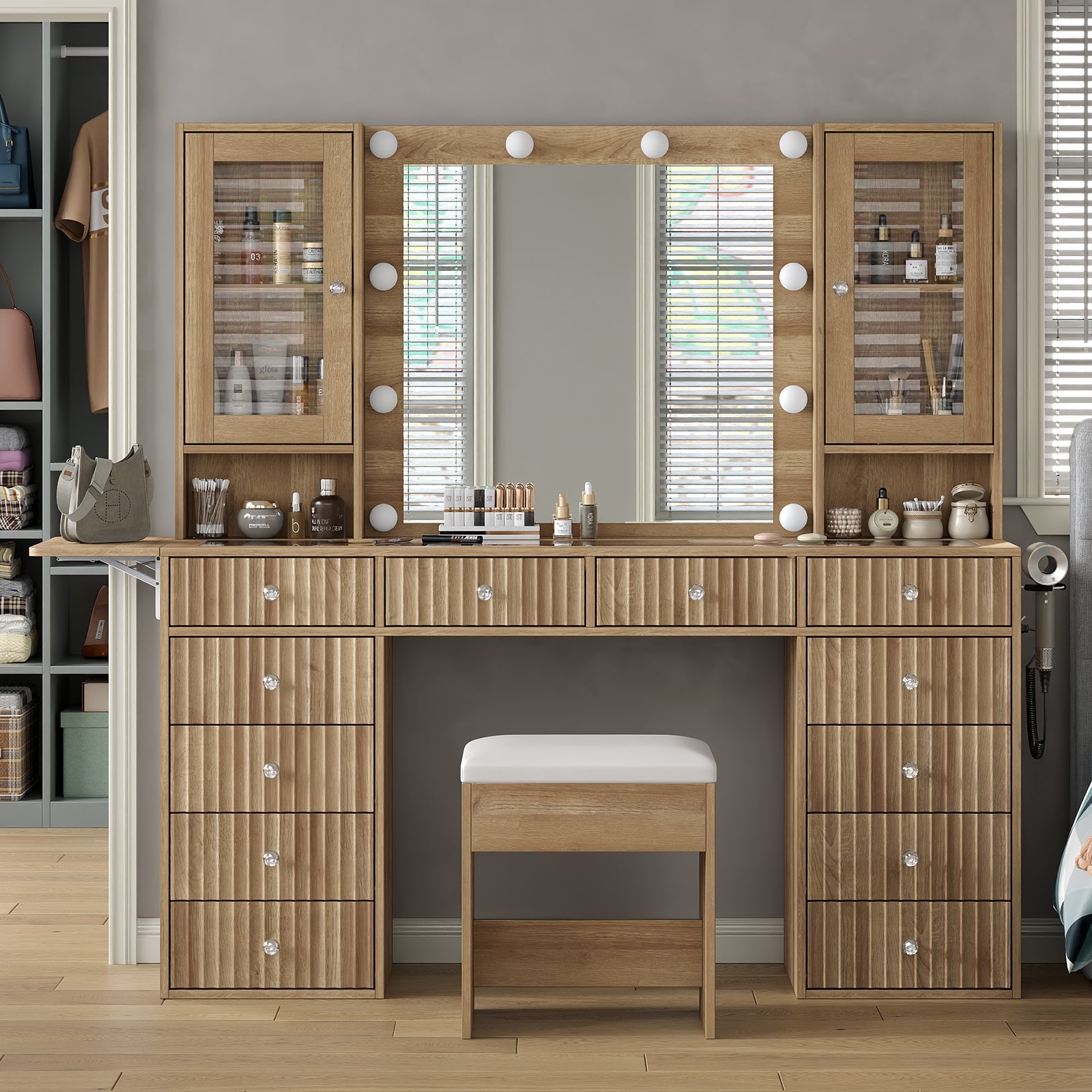 Vektaya US - VD012 Bedroom Makeup Vanity desk with LED Mirror, 12 Drawers - VektayaFurniture