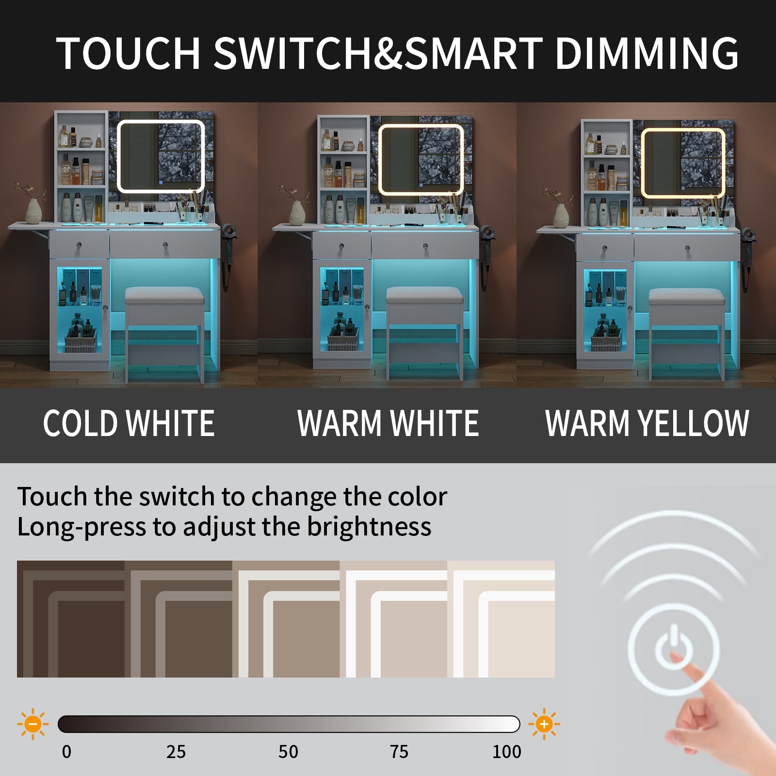 Vektaya US - VD031 - WH Vanity Desk with Mirror, Charging Station,2 Drawers,and Chair,White - VektayaFurnitureUS-VD031-WH