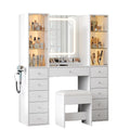 Vektaya US - VD034 Bedroom Makeup Vanity desk with mirror, 11 Drawers - VektayaFurnitureUS-VD034-WH