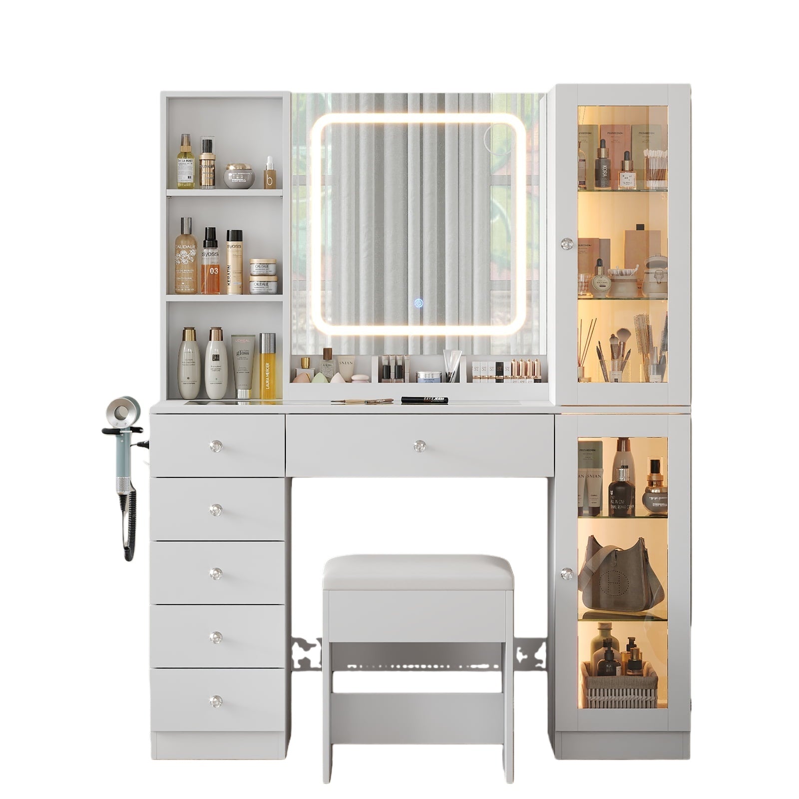 Vektaya US - VD036 Bedroom Makeup Vanity desk with mirror, 6 Drawers - VektayaFurnitureUS-VD036-WH