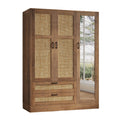 Vektaya US - YG003 Rattan 3 - Door Armoire Wardrobe Closet with Full - Length Mirror, Drawers & Hanging Rod for Bedroom - VektayaFurniture