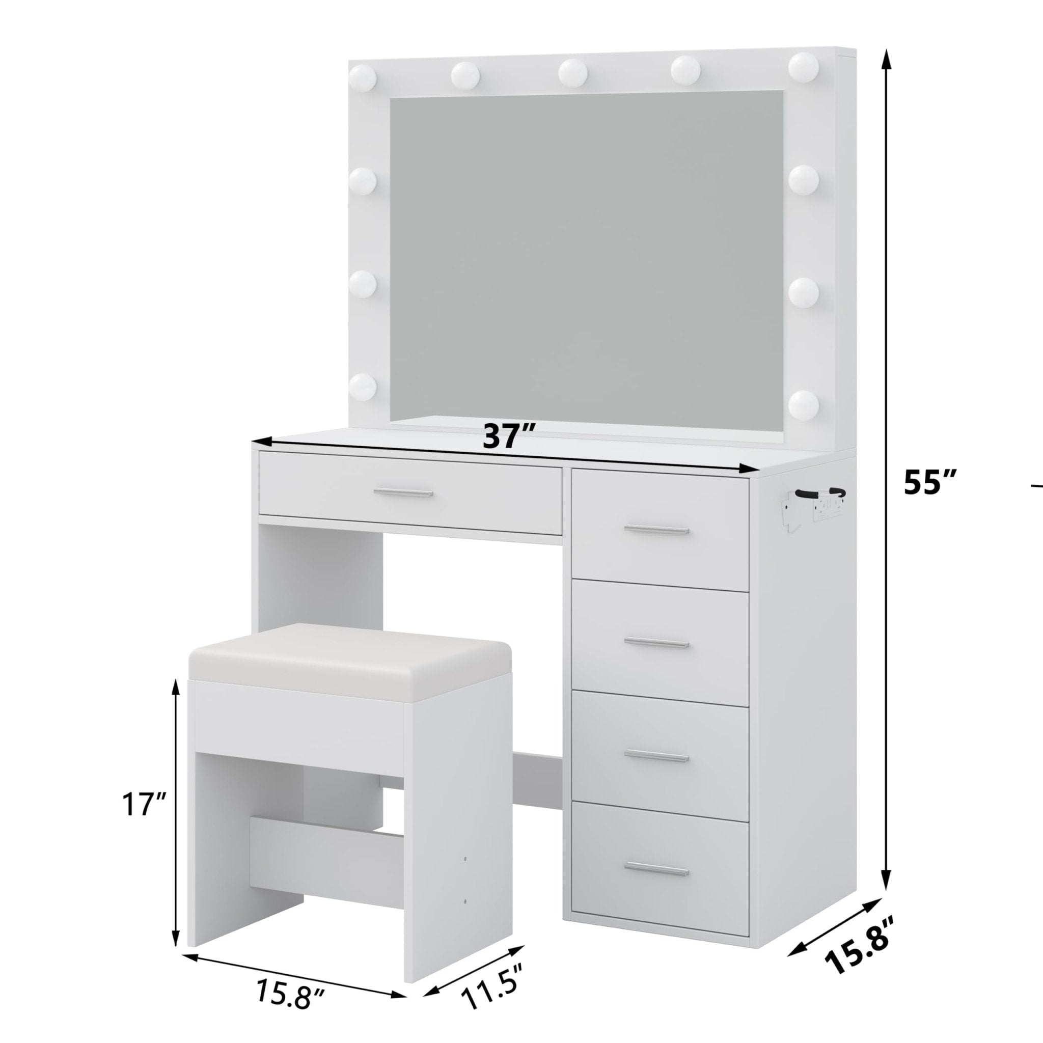 5-Drawer LED Mirror Vanity Desk