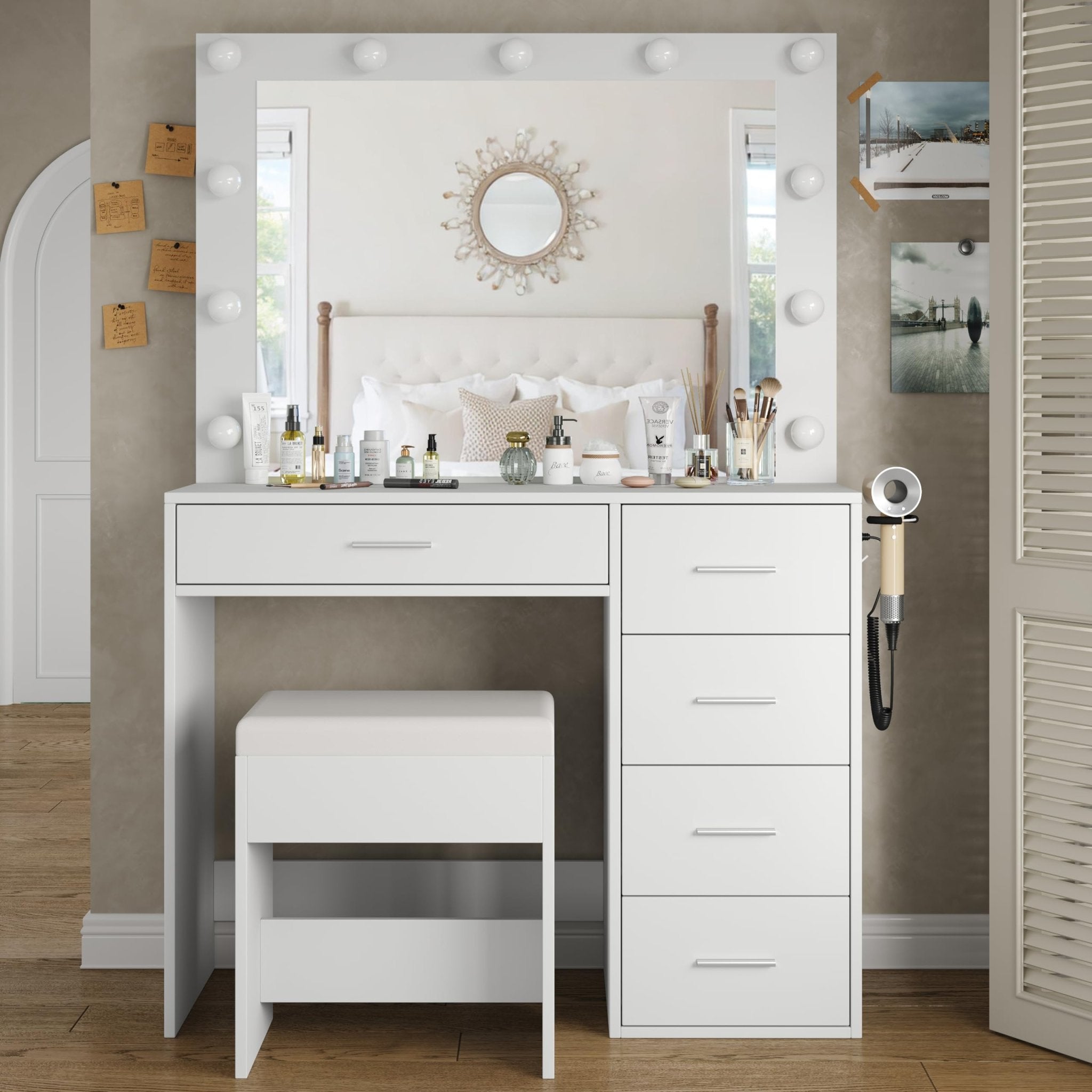 5-Drawer LED Mirror Vanity Desk