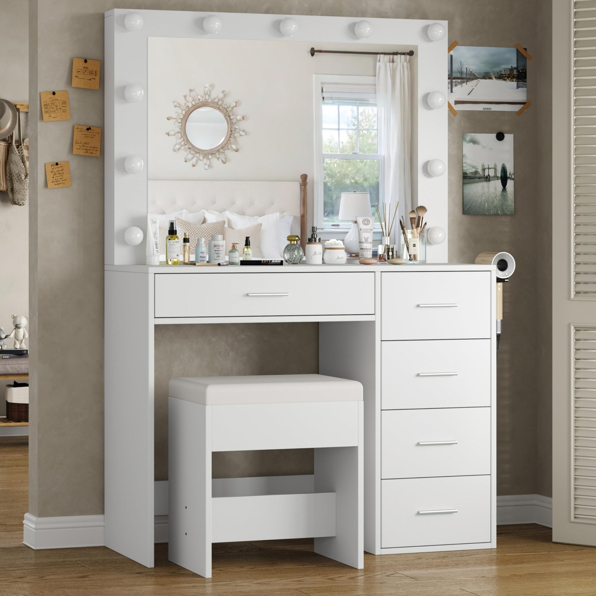 5-Drawer LED Mirror Vanity Desk