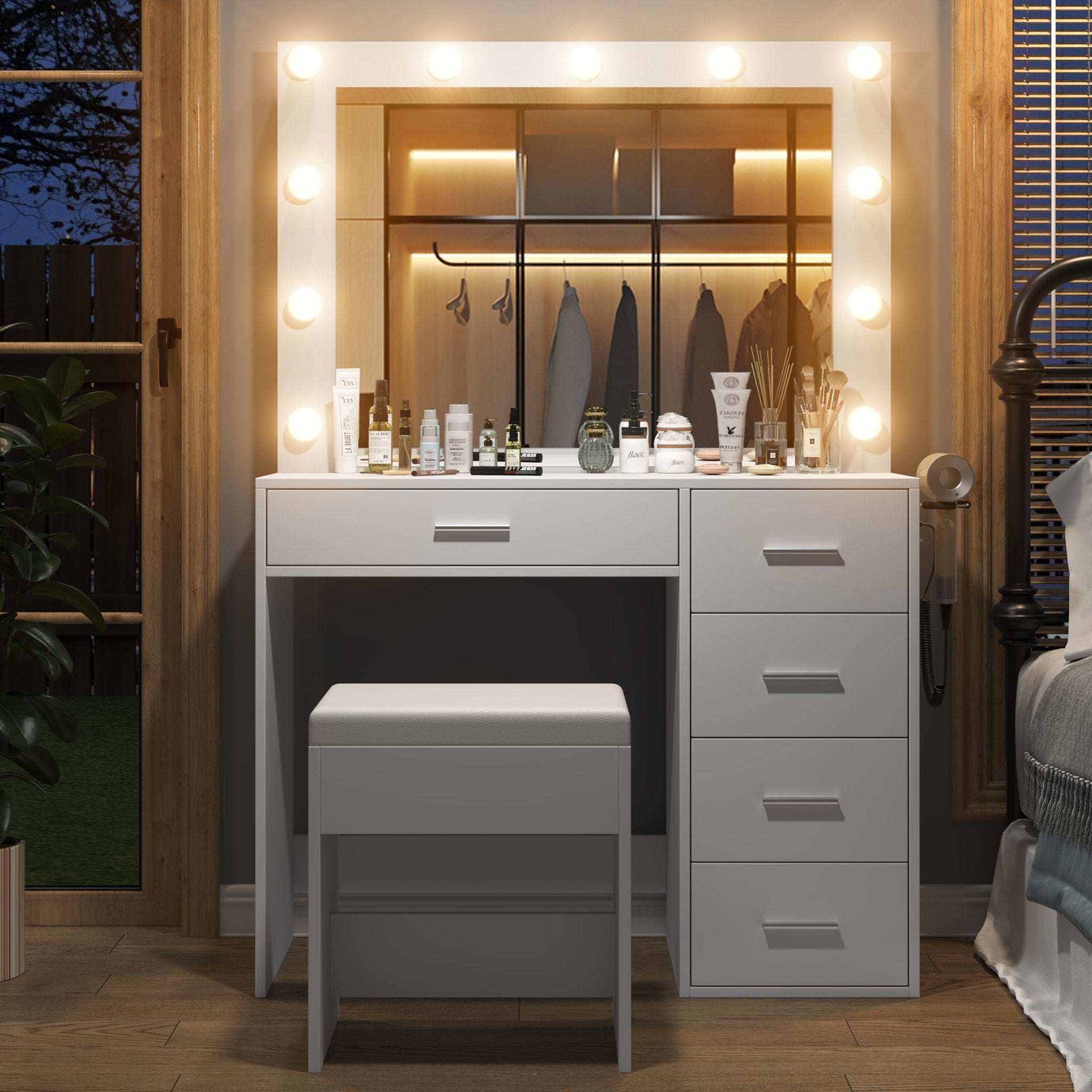 5-Drawer LED Mirror Vanity Desk