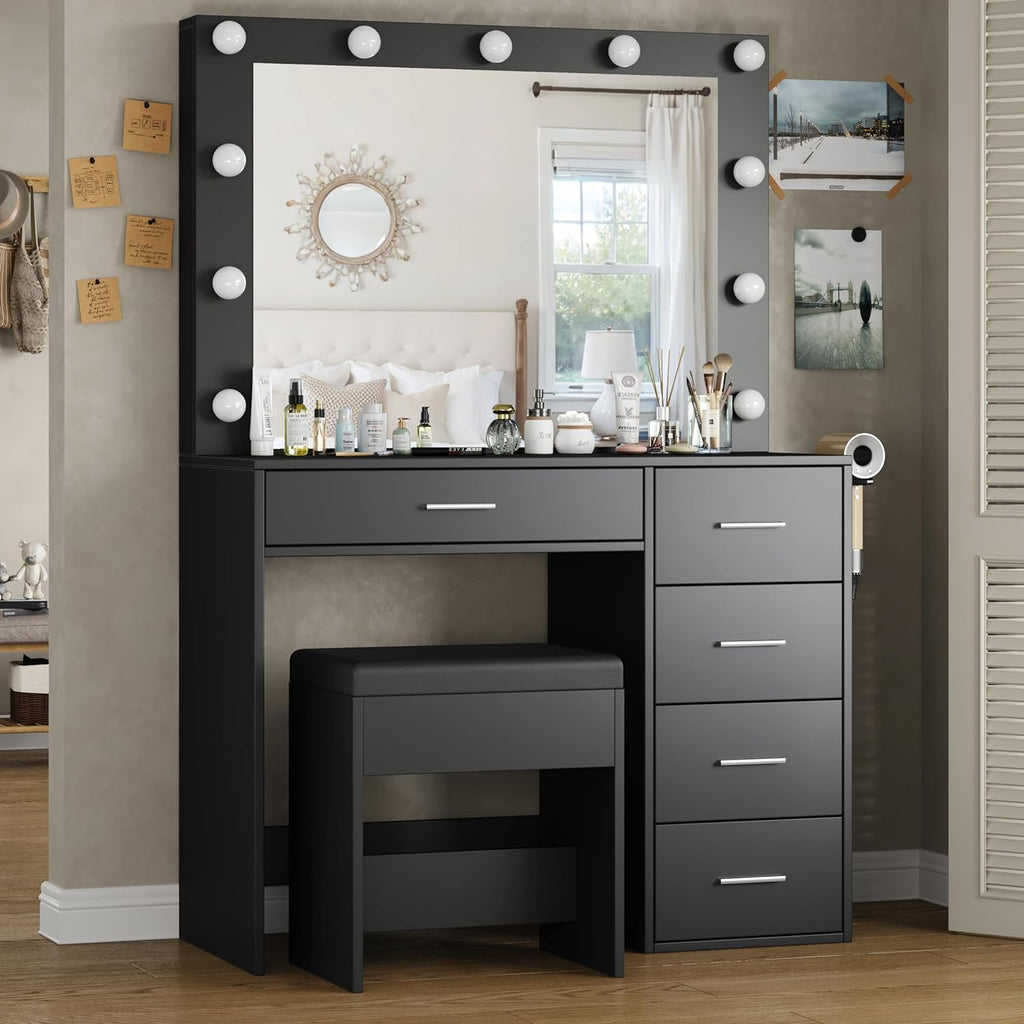 5-Drawer LED Mirror Vanity Desk