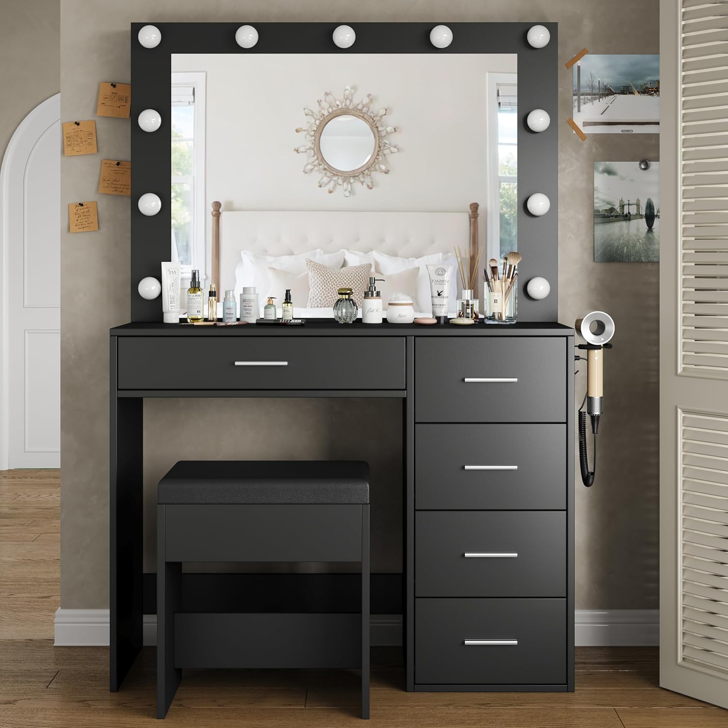 5-Drawer LED Mirror Vanity Desk