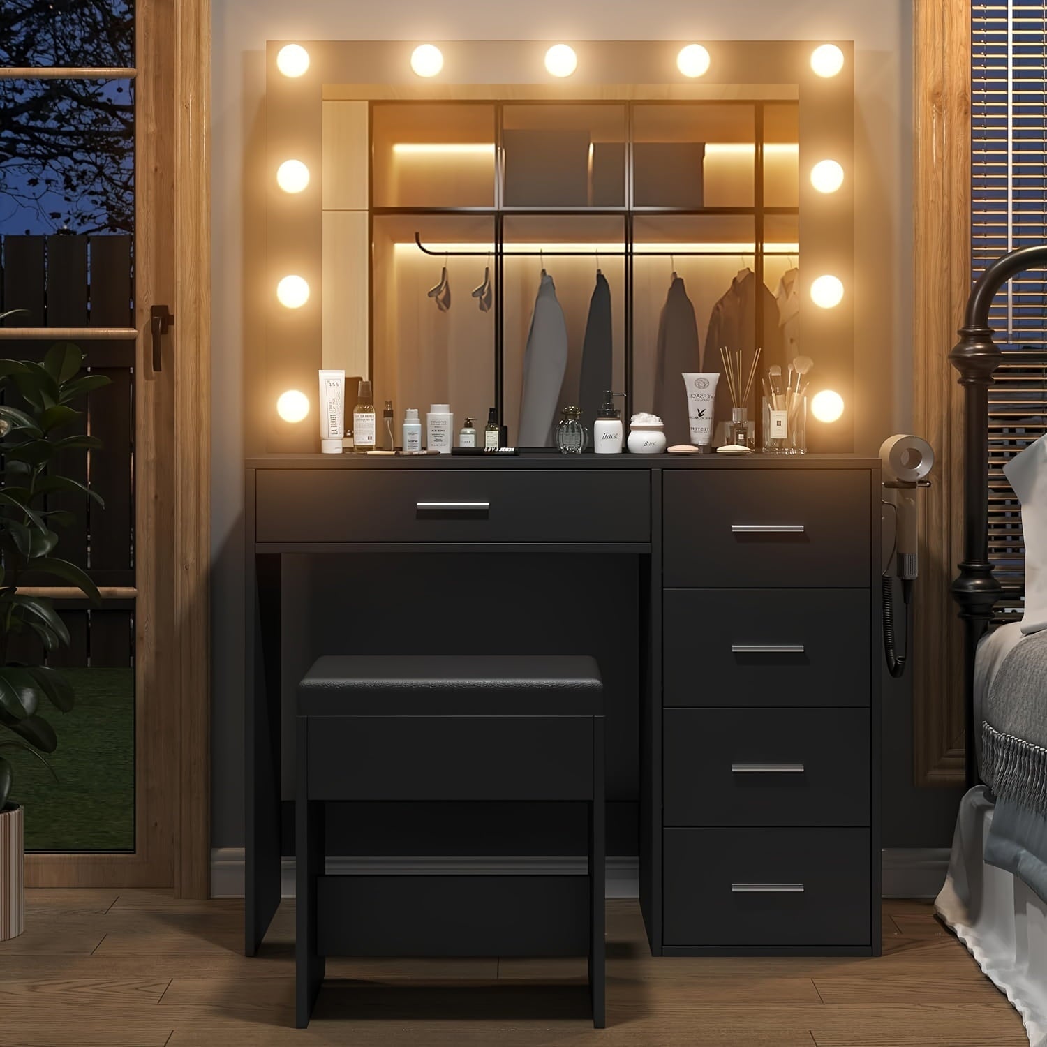 5-Drawer LED Mirror Vanity Desk