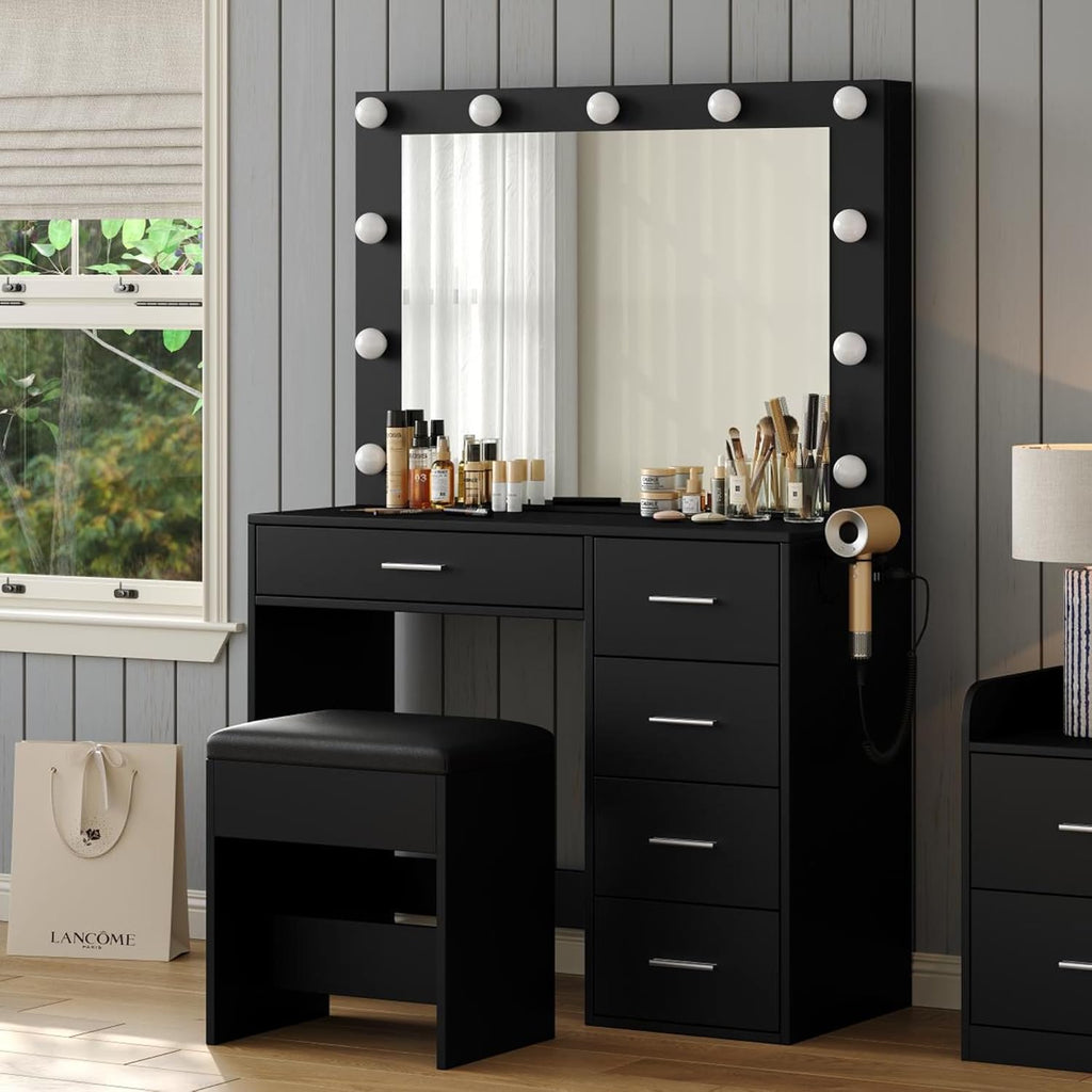 5-Drawer LED Mirror Vanity Desk