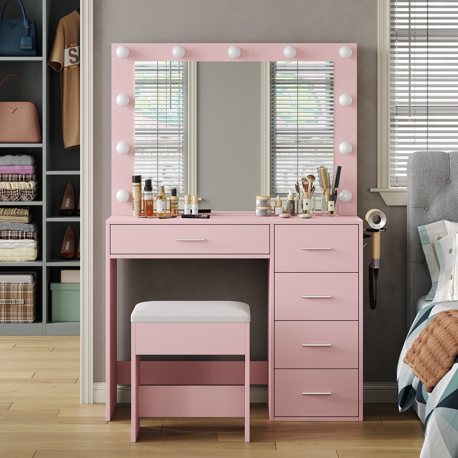 5-Drawer LED Mirror Vanity Desk