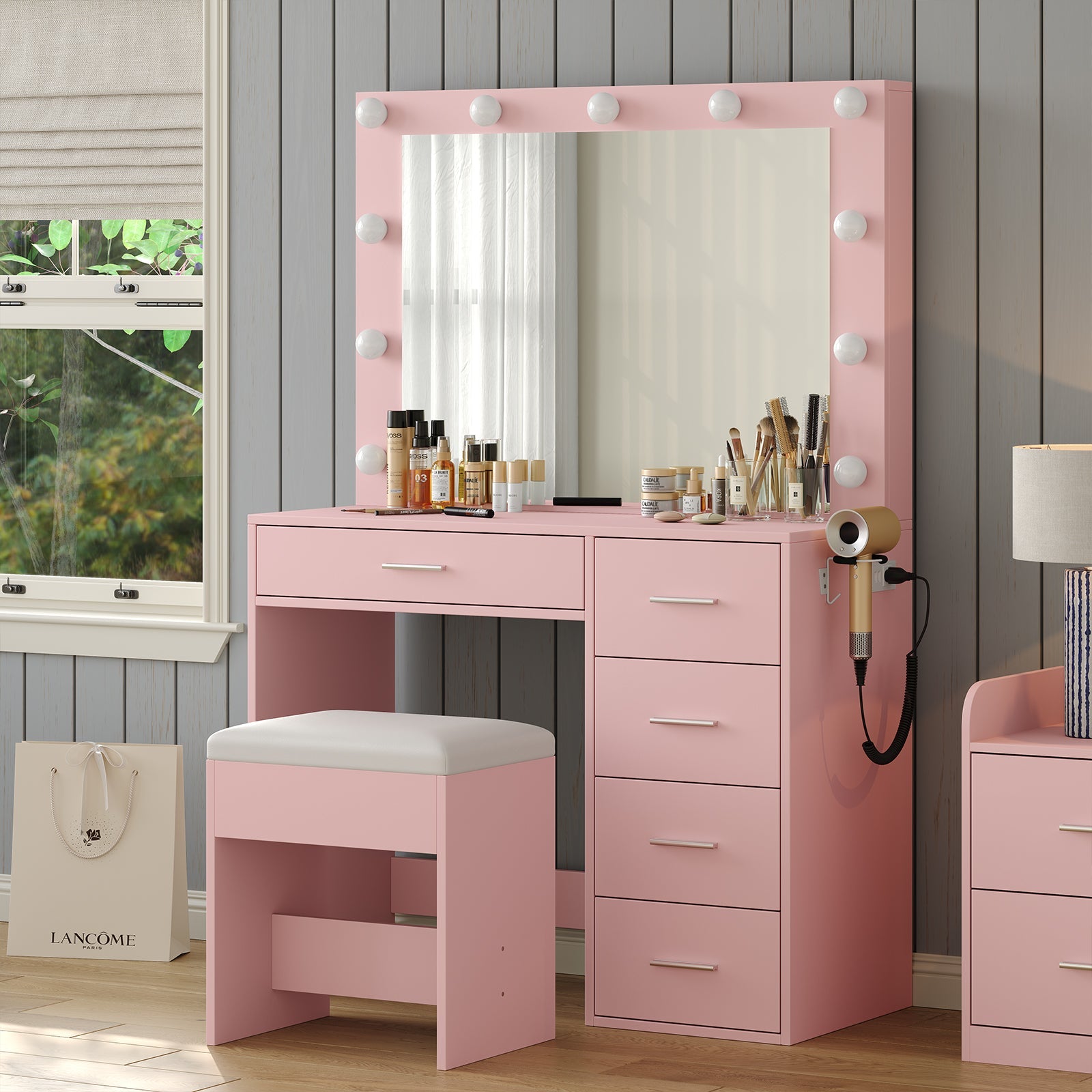5-Drawer LED Mirror Vanity Desk